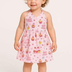 Handmade Pink Cupcake Print Halter Dress/Apron 2T Cotton Playful Sweet Loungewea